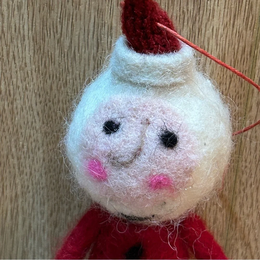 Vintage Felt Santa Ornament Christmas Hat Hands 6.5 in